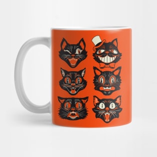 Vintage Halloween Black Cat Face Collection Mug